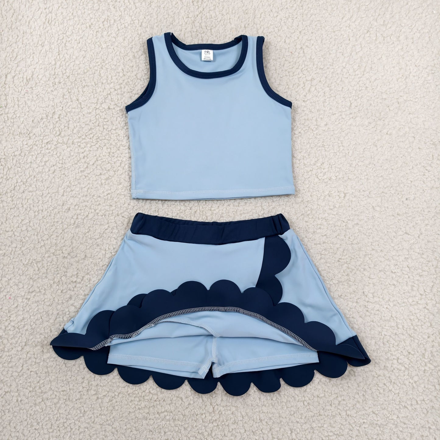 Sibling Baby Girls Kids Sleeveless Shirts Scallop Skirts Shorts Yoga Active Sets Summer Clothes RTS