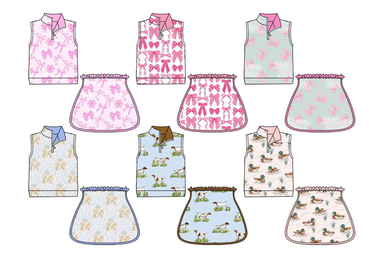 Baby Girl Bows Ducks Dogs Sibling Skort Set ( Moq 5 Each Style ) 1.21