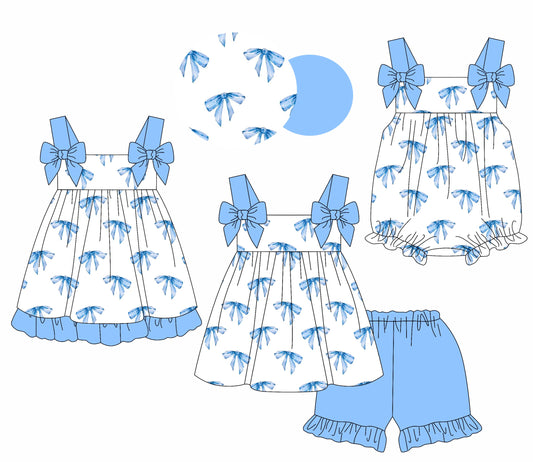 Baby Girl Straps Blue Bows Sibling Romper Dress Set ( Moq 5 Each Style ) 1.20