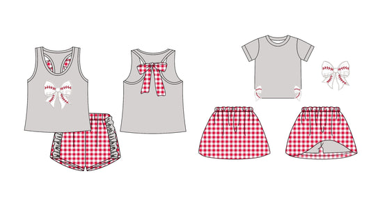 Baby Girl Summer Sibling Baseball Plaid Skort Shorts Set ( Moq 5 Each Design ) 12.18