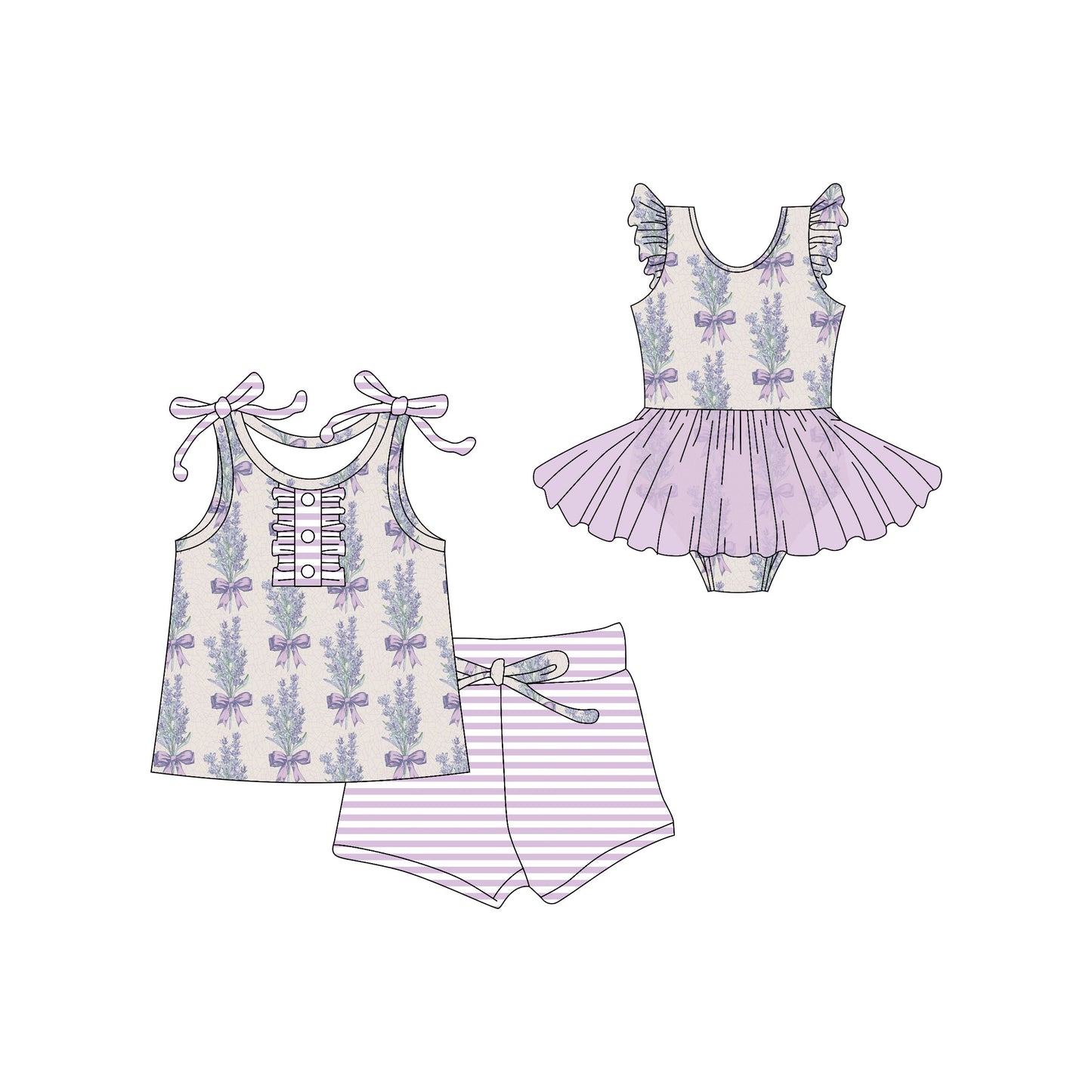 Baby Girl Summer Flower Purple Bows Sibling Romper Set ( Moq 5 Each Style ) 3.1