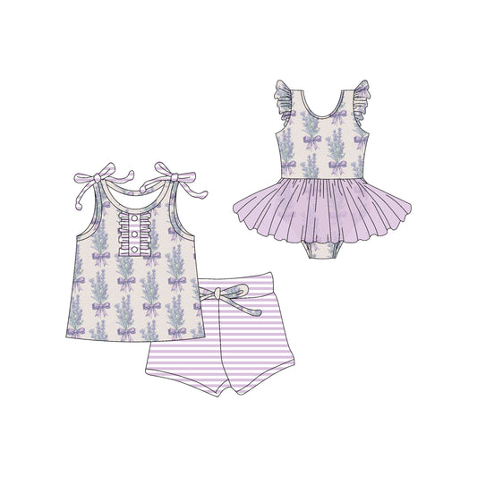 Baby Girl Summer Flower Purple Bows Sibling Romper Set ( Moq 5 Each Style ) 3.1