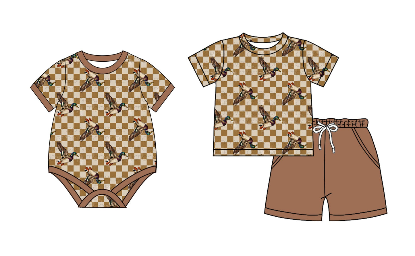 Baby Boy Short Sleeves Ducks Checked Sibling Romper Set ( Moq 5 Each Style ) 2.18