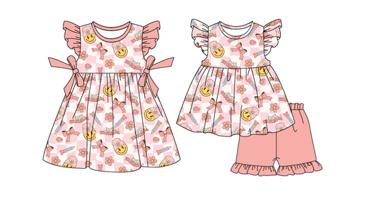 Baby Girl Back To School Smile Pencil Flower Sibling Dress Set ( Moq 5 Each Style ) 2.10