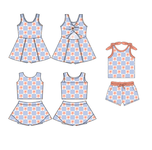 Baby Girl Sleeveless Flower Checked Sibling Dress Set ( Moq 5 Each Style ) 3.31