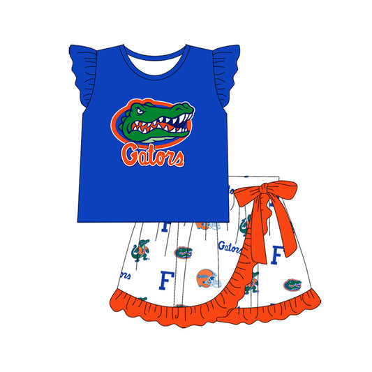 Baby Girl Short Sleeves Team Blue Shirt Ruffle Skirt Clothes Set (Moq 5 )