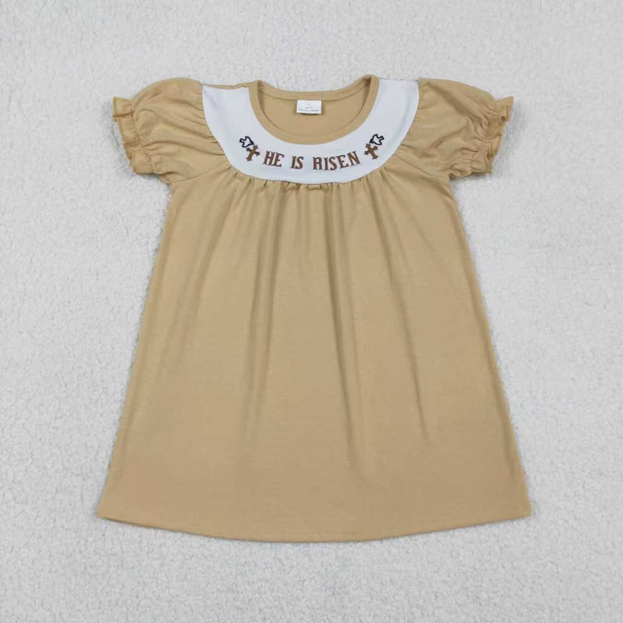 Sibling Baby Boys Girls Short Sleeves Embroidery He is Risen Cross Easter Dress Set RTS