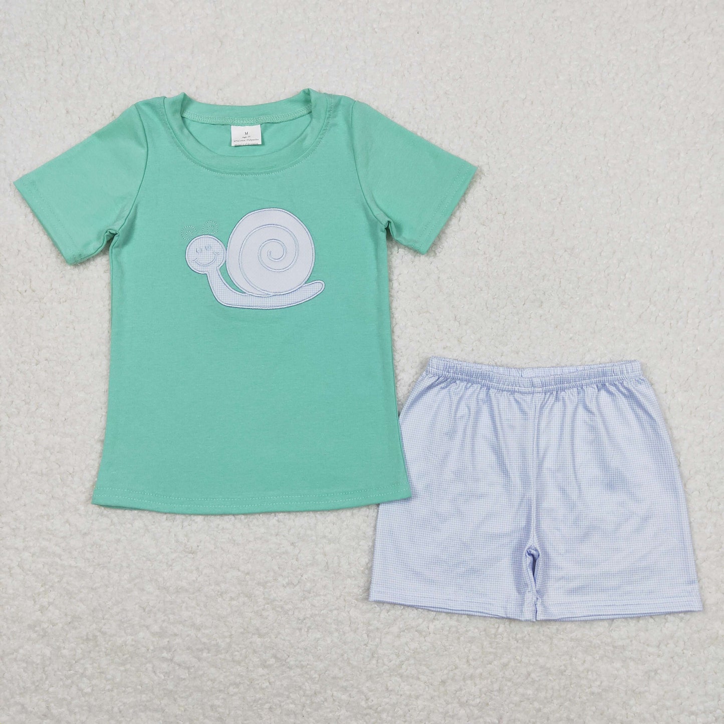 Baby Boy Short Sleeves Embroidery Snail Shirt Plaid Shorts Set