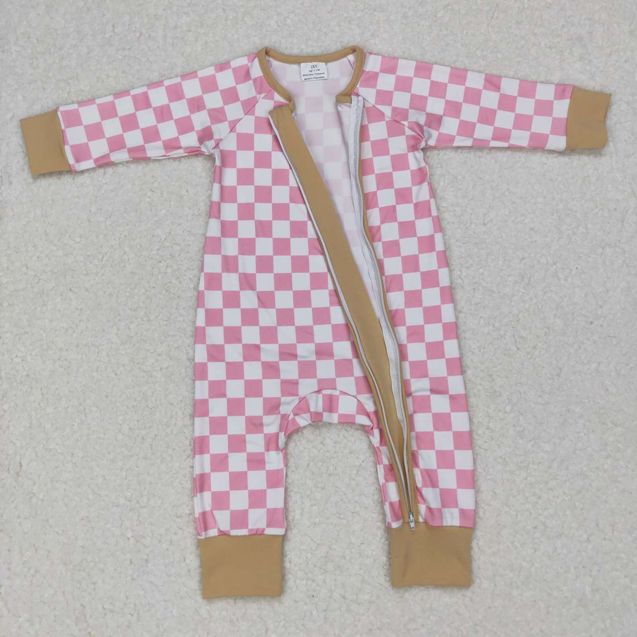LR0655 Baby Boy Long Sleeves Checkered Zipper One Piece Romper