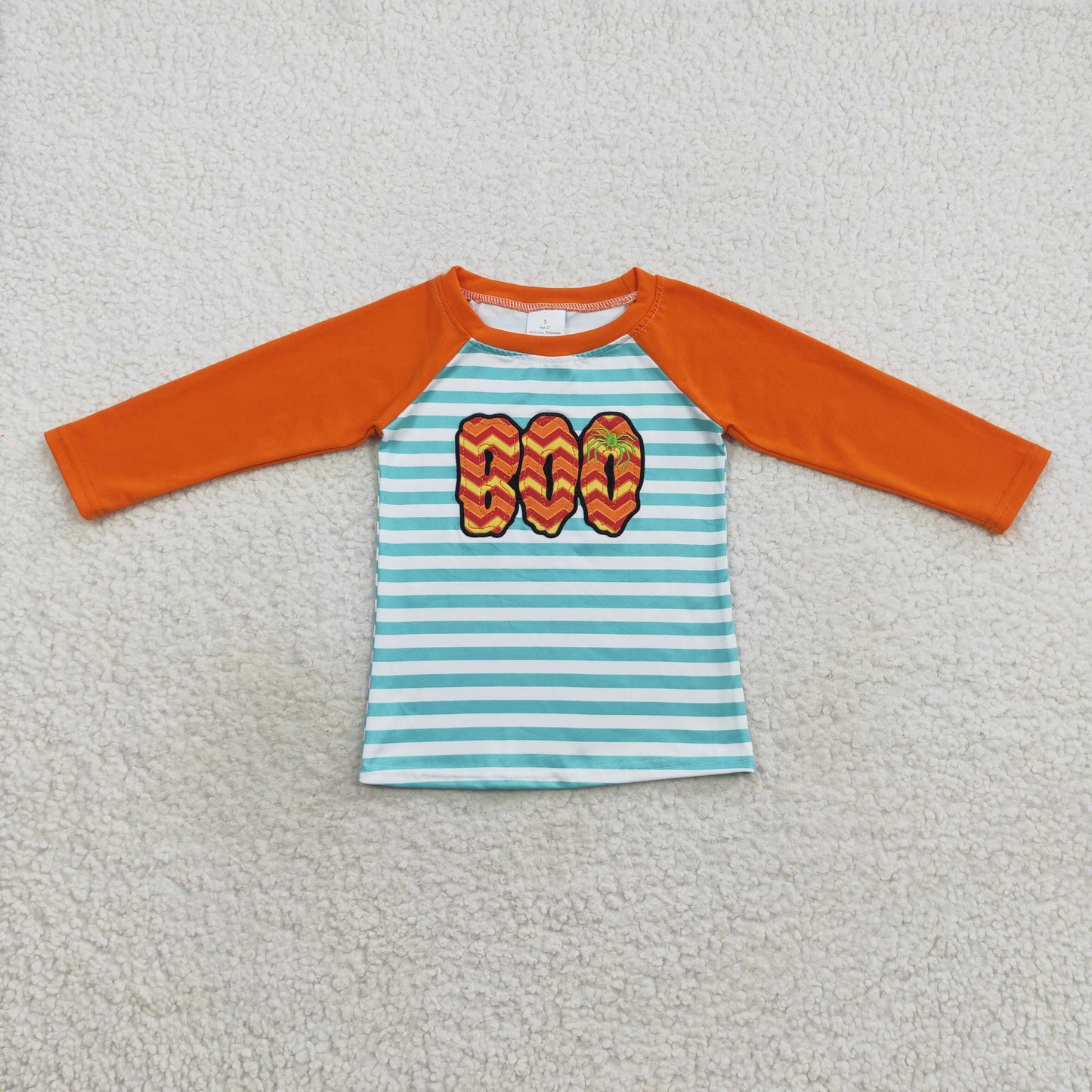 BT0312 Baby Boy Long Sleeves Stripes Embroidery Boo Halloween Shirt Tops
