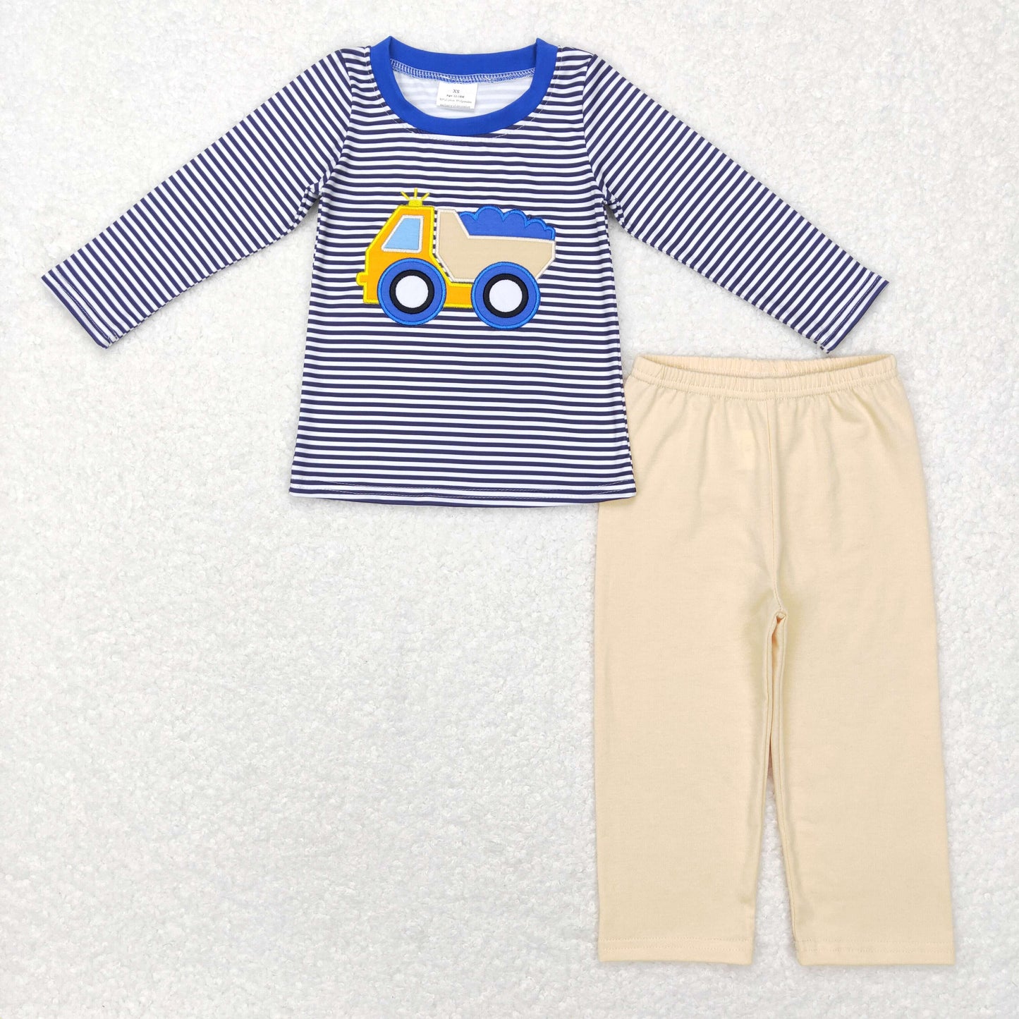 BLP0393 Baby Boy Embroidery Tractor Stripes Shirt Cotton Pants Set Pajamas