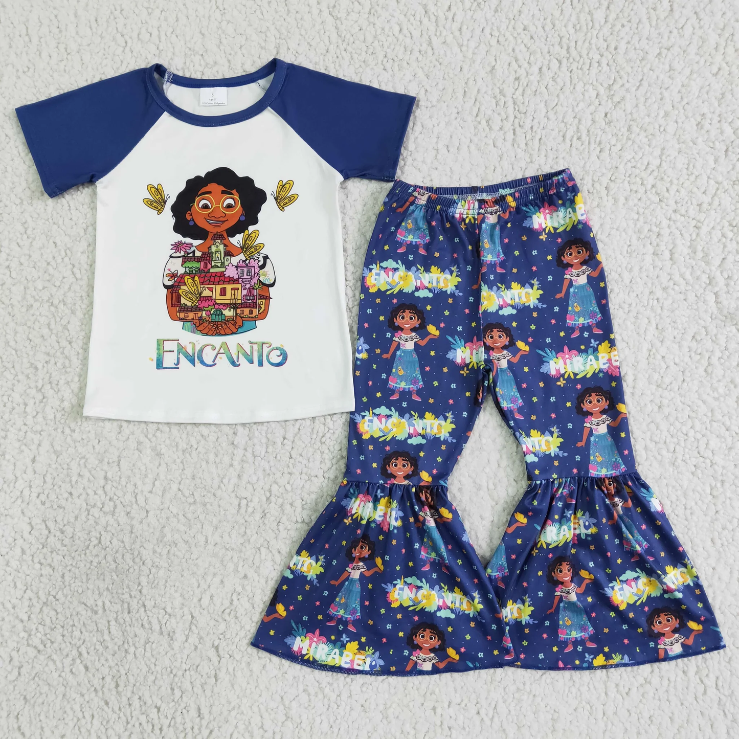 Promotion Baby Girl Short Sleeves Cartoon Shirt Bell Pants Outfit RTS