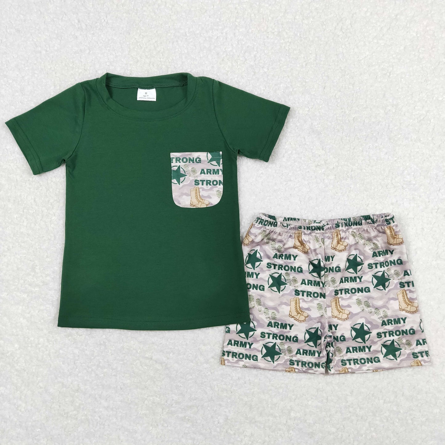 Baby Boy Short Sleeves Pocket Green Shirt Boots Camo Shorts Set