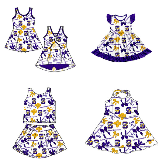 ( Moq 5 each style ) Baby Girl Toddler Bees Team Bows Sibling Dress Set