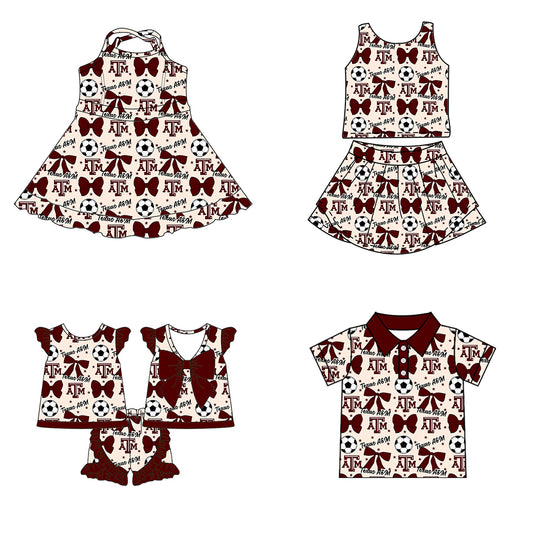 ( Moq 5 each style ) Baby Girl Toddler Team Bows Soccer Sibling Shirt Dress Set