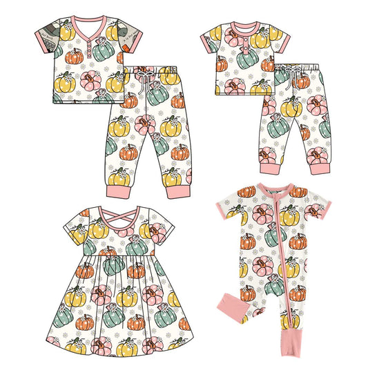 ( Moq 5 Each Style ) Baby Girl Adult Women Pumpkin Floral Sibling Mommy And Me Family Set Dress Set 4.26