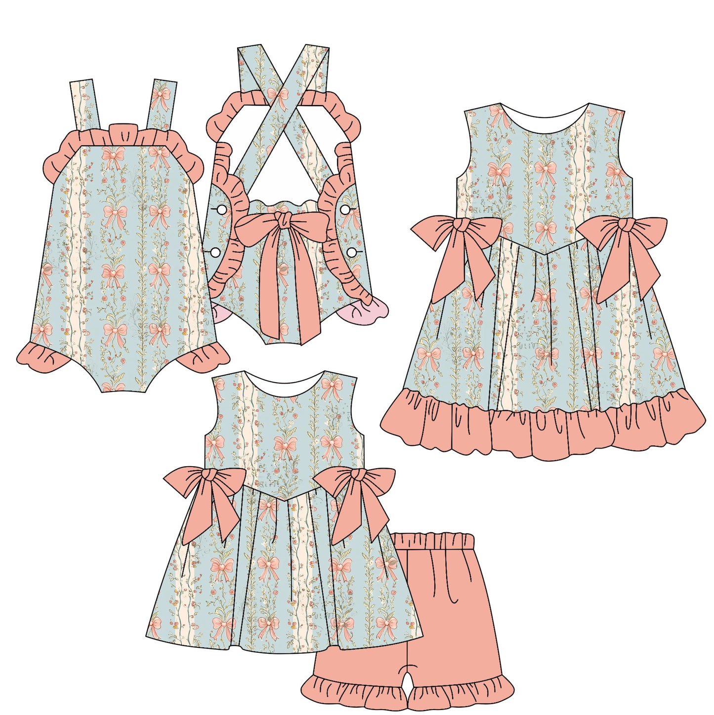 Baby Girl Bows Flower Sibling Romper Dress Set ( Moq 5 Each Style ) 2.17