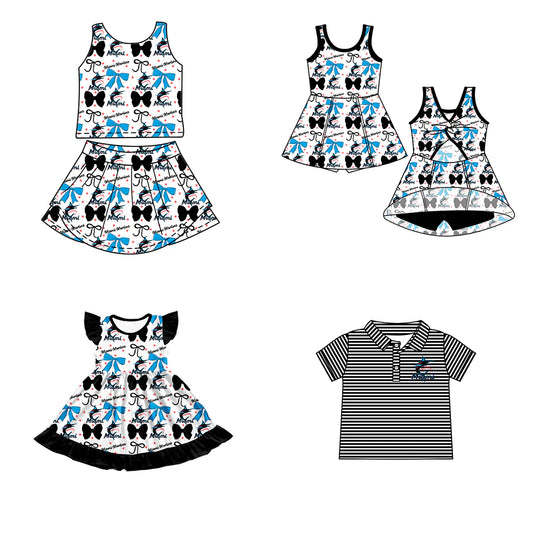( Moq 5 each style ) Baby Boy Girl Toddler Team Cats Bows Sibling Shirt Dress Set 6.21
