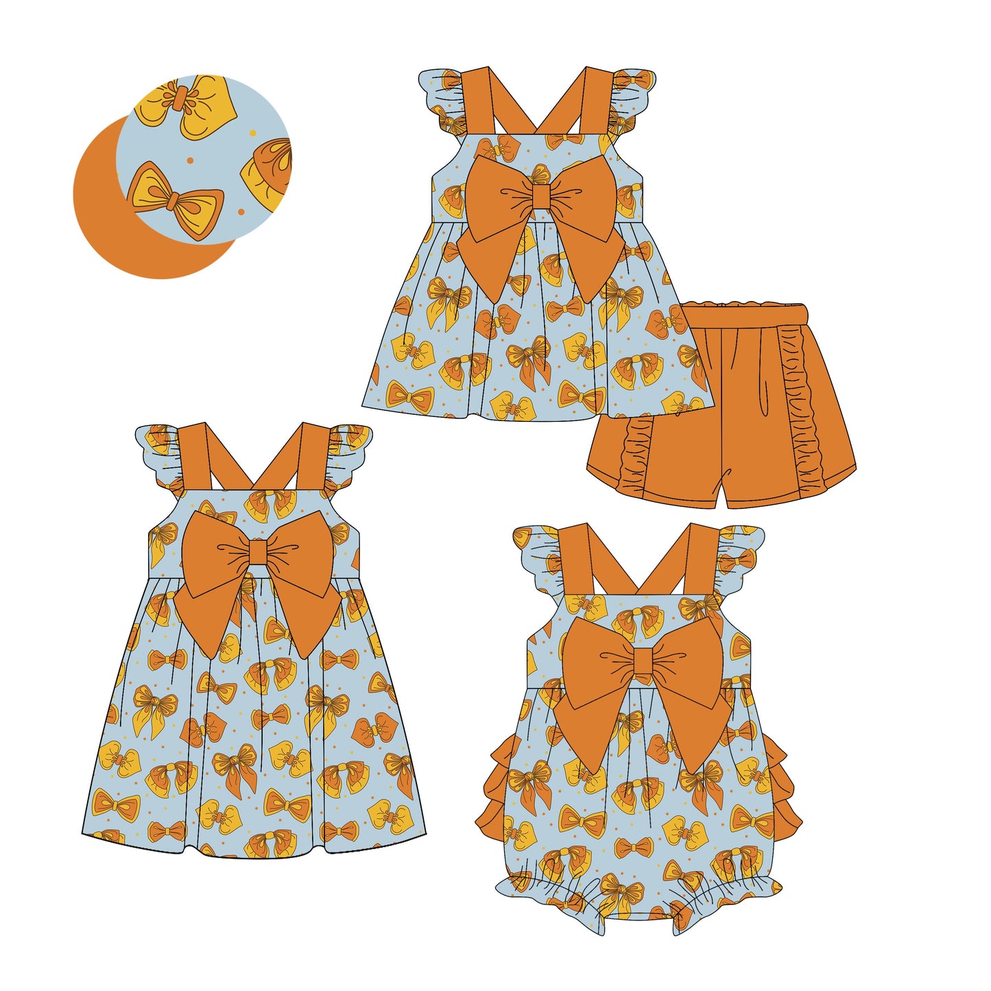 Baby Girl Short Sleeves Bows Sibling Romper Dress Set ( Moq 5 Each Style ) 3.20