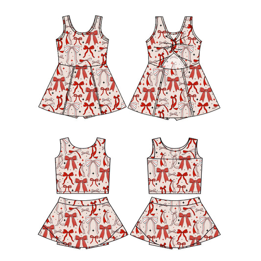 ( Moq 5 Each Style ) Baby Girl Sleeveless Bows Sibling Skort Dress Set 3.24