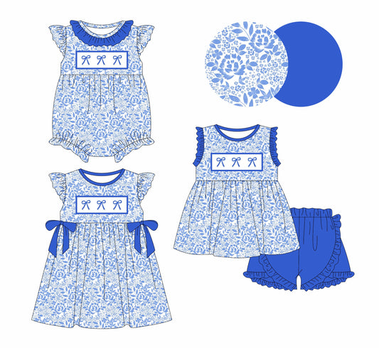 Baby Girl Blue Bows Flower Sibling Romper Dress Set ( Moq 5 Each Style ) 1.23