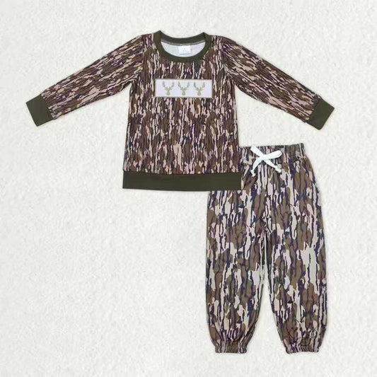 Baby Boys Long Sleeves Embroidery Deer Shirt Pockets Jogger Pants Camo Clothes Set