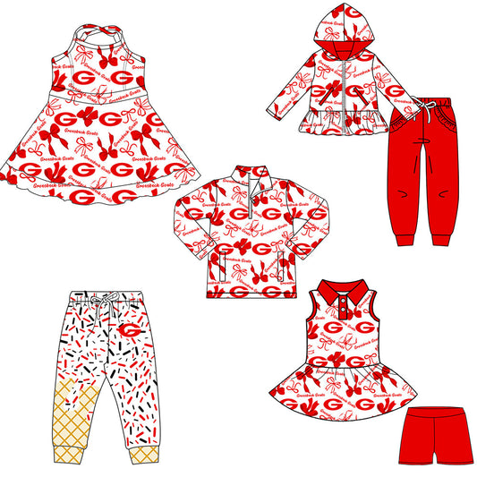 ( Moq 5 each style ) Baby Boy Girl G Team Cheer Sibling Shirt Red Bows Dress Set 8.11