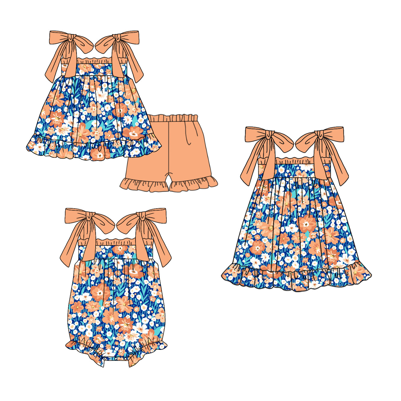 Baby Girl Flower Summer Sibling Romper Dress Clothes Set ( Moq 5 Each Design )
