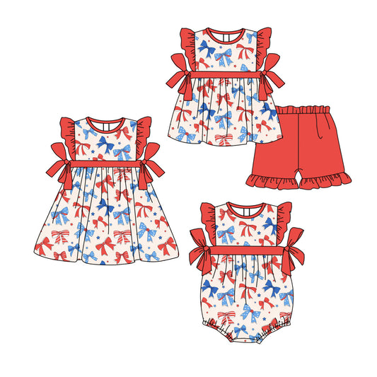 ( Moq 5 Each Style ) Baby Girl Short Sleeves Bows Sibling Romper Dress Set 3.27
