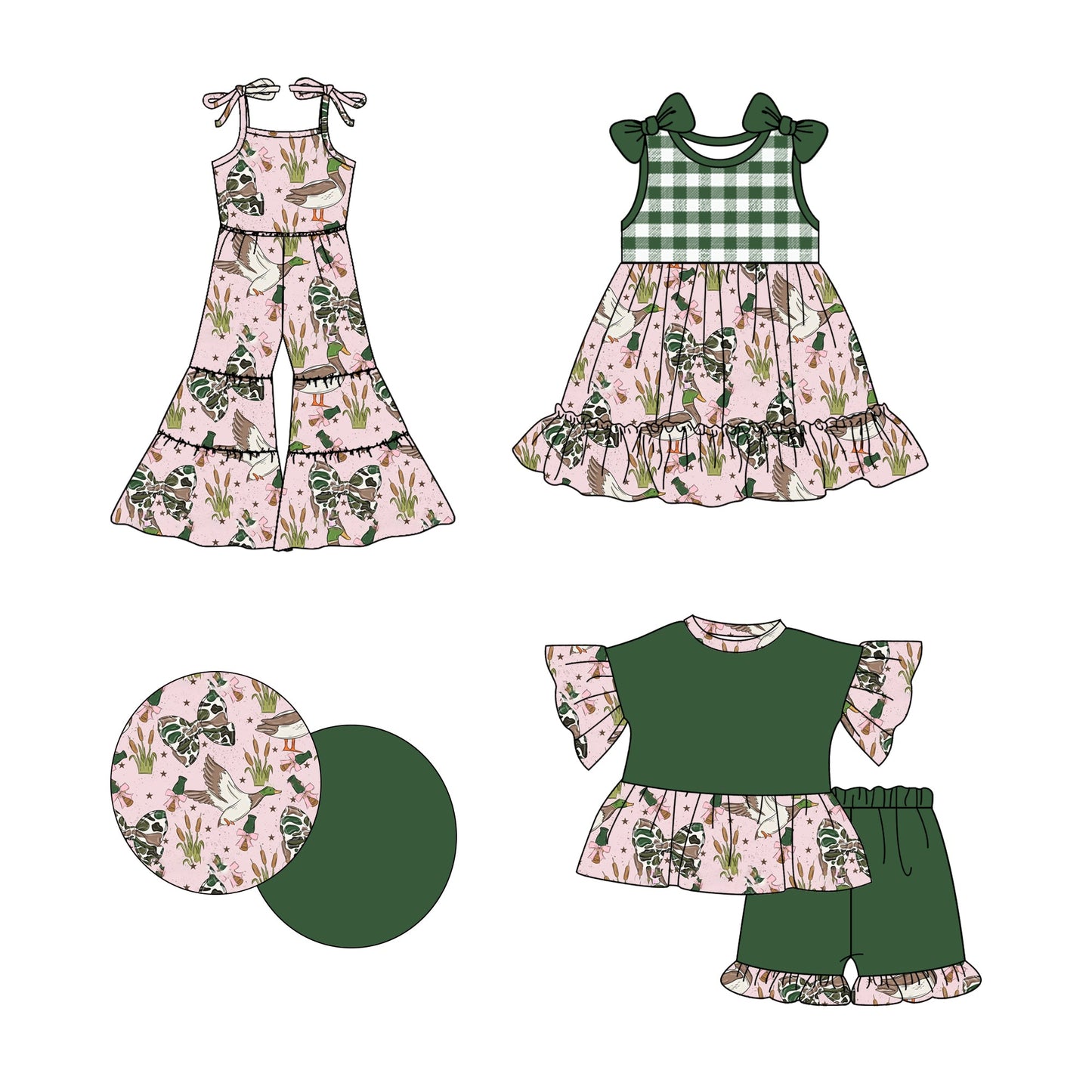 Baby Girl Ducks Camo Bows Sibling Jumpsuit Dress Set ( Moq 5 Each Style ) 2.24