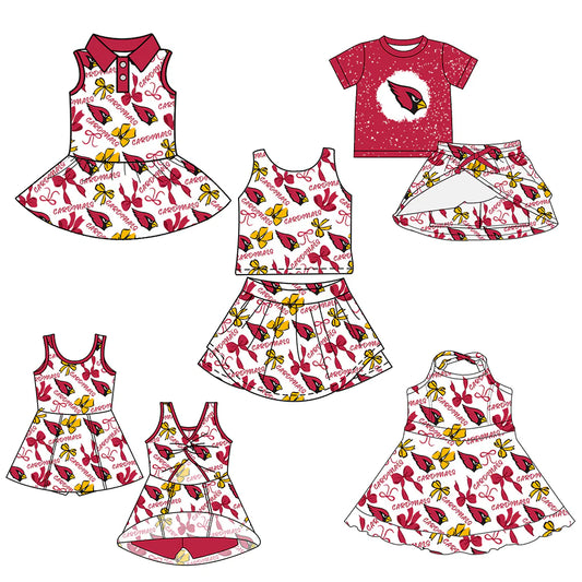 ( Moq 5 each style ) Baby Girl Toddler Team Bows Bird Red Sibling Skort Dress Set 6.9