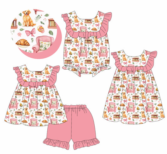 Baby Girl Short Sleeves Dogs Bows Sibling Romper Dress Set ( Moq 5 Each Style ) 3.21