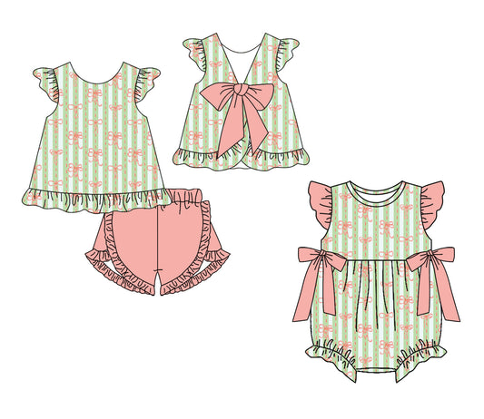 ( Moq 5 Each Style ) Sibling Baby Girls Kids Short Sleeves Bows Tops Shorts Set Romper Summer Clothes