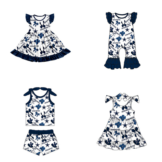 ( Moq 5 each style ) Baby Girl Toddler Stars Team Bows Sibling Romper Dress Set 7.12