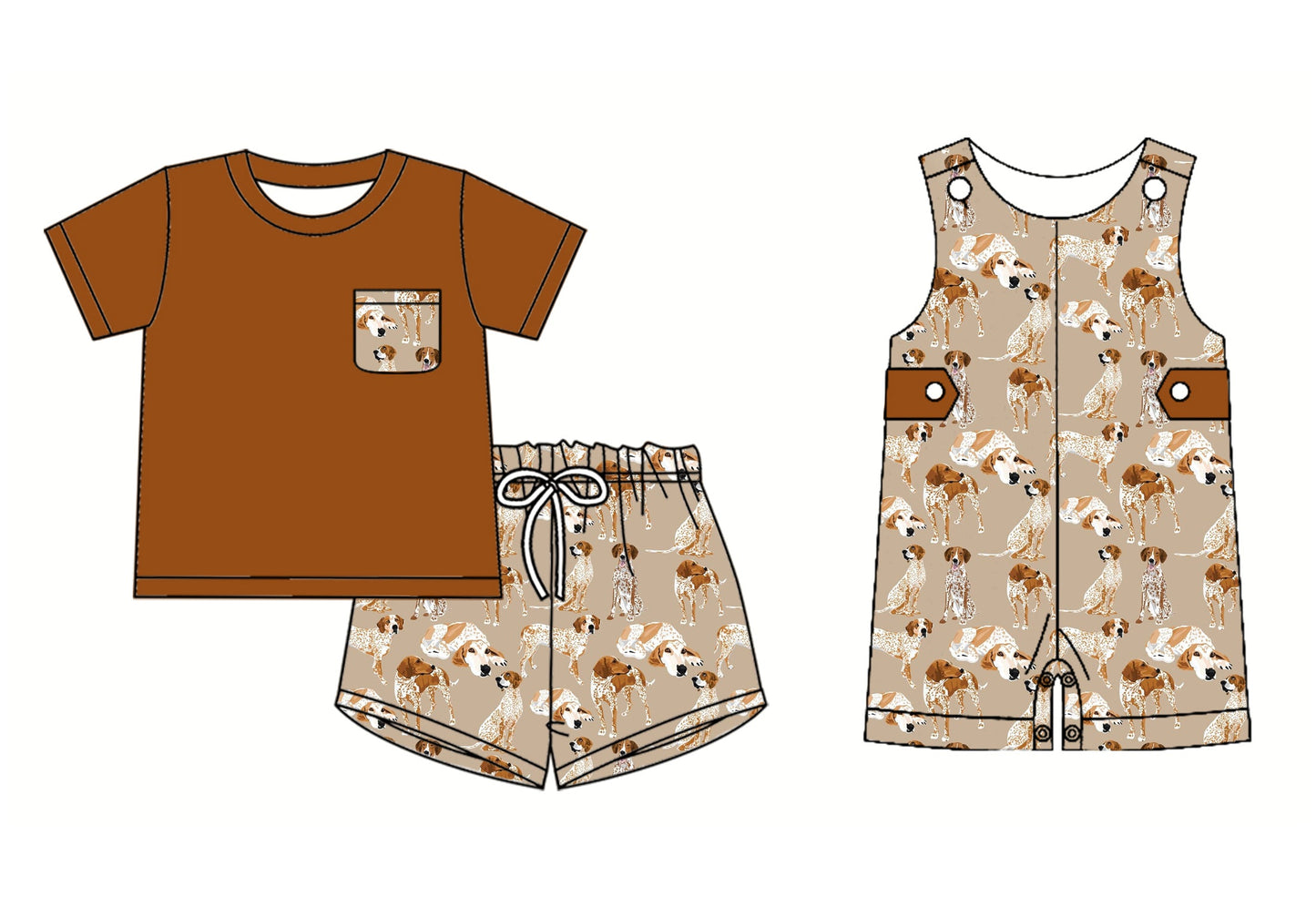 Baby Boy Dogs Brown Summer Sibling Romper Set ( Moq 5 Each Style ) 3.6