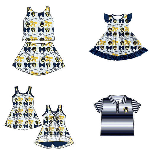 ( Moq 5 each style ) Baby Boy Girl Toddler Team Bows Sibling Shirt Dress Set 6.20