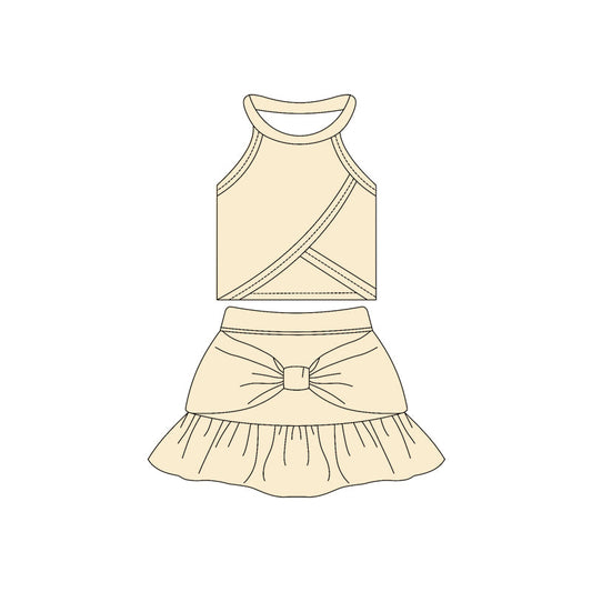 ( Moq 10 ) Baby Girl Sleeveless Vest Bow Ruffle Shorts Skirts Activity Wear Yoga Set