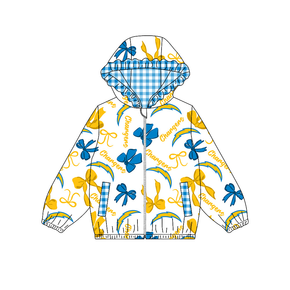 ( Moq 5 ) Preorder Baby Girl Kids Bows Pockets Zipper Plaid Hoodie Jacket Coat Team Tops