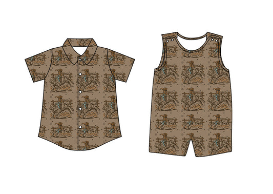 Baby Boy Western Rodeo Sibling Romper Shirt ( Moq 5 Each Style ) 1.8