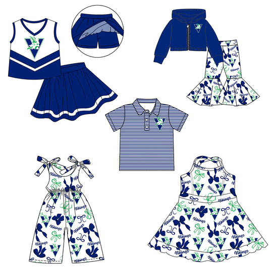 ( Moq 5 each style ) Baby Boy Girl Team Cheer Sibling Shirt Bows Jumpsuit Dress Set 7.29