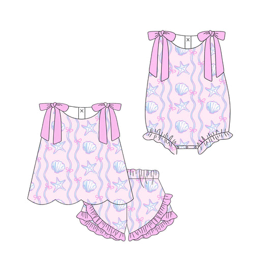 ( Moq 5 Each Style ) Sibling Baby Girls Kids Sleeveless Shell Bows Tops Shorts Summer Set Romper