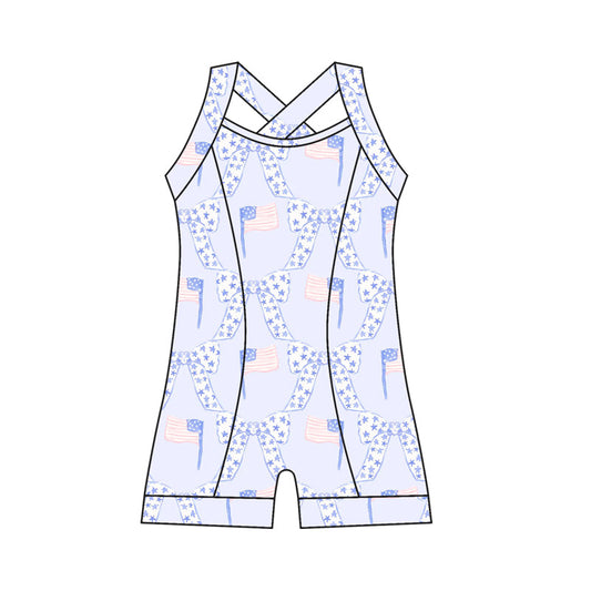 ( Moq 10 ) Baby Girl Straps Stars Bows Flags Activity Wear 4th Of July Yoga Jumpsuit