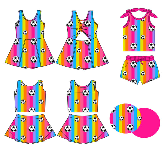 ( Moq 5 Each Style ) Baby Girls Kids Sleeveless Soccer Sibling Shorts Dress Sets Clothes