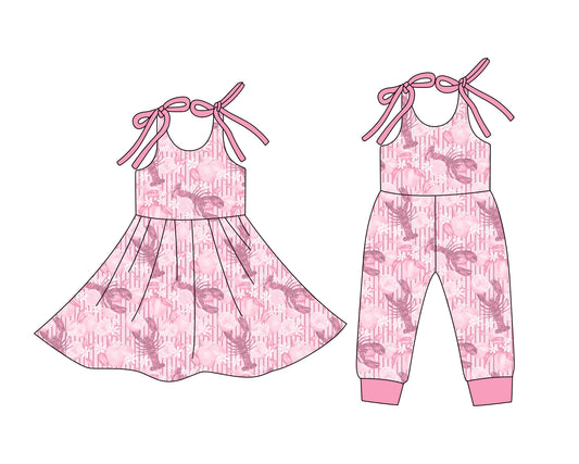 ( Moq 5 Each Style ) Baby Girls Kids Stripes Crayfish Flower Sibling Summer Romper Dress