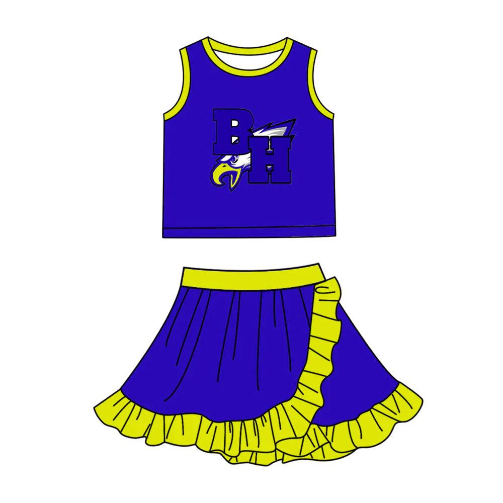 ( Moq 5 Each Style ) Sibling Baby Girls Kids Team Blue Shirt Skirt Shorts Sets Clothes