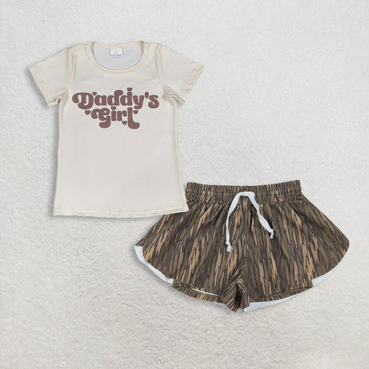 Baby Girl Kids Short Sleeves Daddy's Shirt Camo Ruffle Shorts Set Clothes RTS