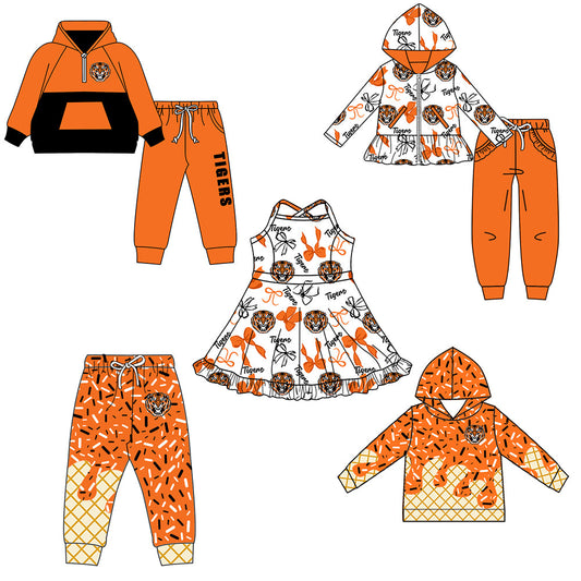 ( Moq 5 each style ) Baby Boy Girl Team Sibling Shirt Tigers Bows Cheer Dress Set 8.16