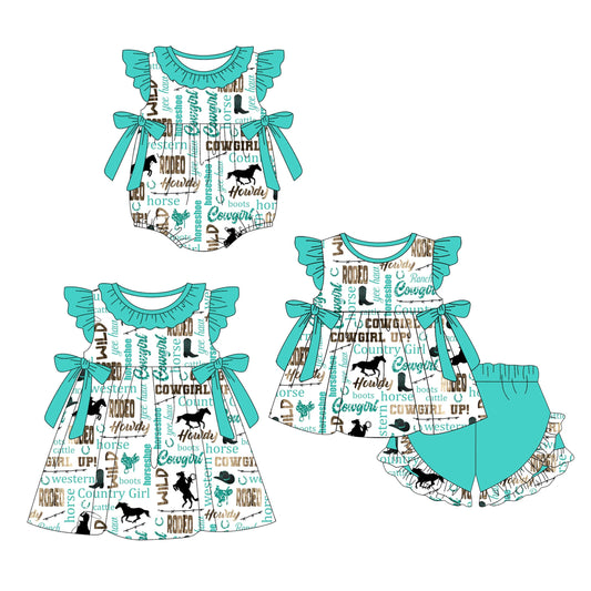 ( Moq 5 Each Style ) Baby Girl Short Sleeves Western Horse Cowgirl Sibling Romper Dress Set 4.16