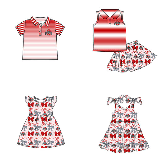 ( Moq 5 each style ) Baby Boy Girl Toddler O Team Bows Sibling Shirt Dress Set