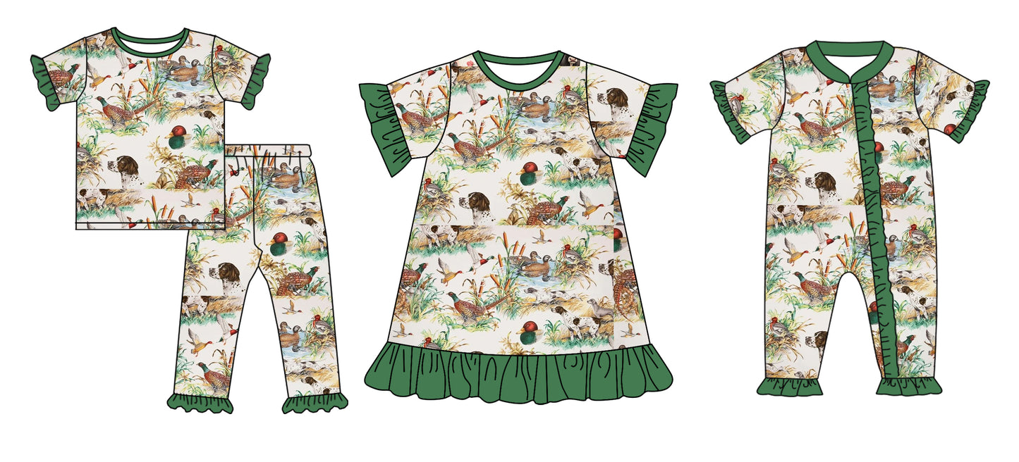 Baby Girl Short Sleeves Ducks Dogs Sibling Romper Dress Clothes Set ( Moq 5 Each Design )11.27